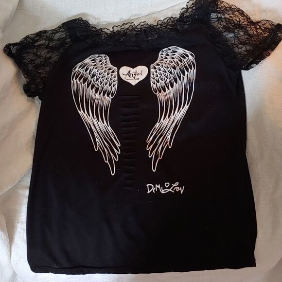 Black lace and stretch cotton angel top - Picture 2 of 4